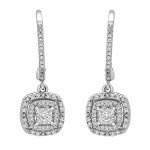 Elegant Square Silver Dangle Earrings with Diamonds