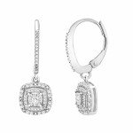 Elegant Square Silver Dangle Earrings with Diamonds