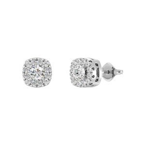 Lab-Grown Diamond Halo Stud Earrings in Silver