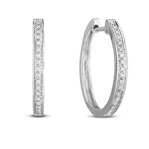 Small Hoop Diamond Earrings in Rhodium Plated Silver