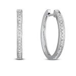 Small Hoop Diamond Earrings in Rhodium Plated Silver