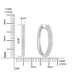 Small Hoop Diamond Earrings in Rhodium Plated Silver