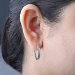 Small Hoop Diamond Earrings in Rhodium Plated Silver