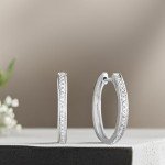Small Hoop Diamond Earrings in Rhodium Plated Silver