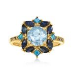 Sky Blue Topaz & Sapphire Gold Ring - Size 9