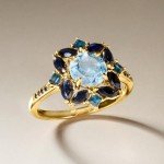 Sky Blue Topaz & Sapphire Gold Ring - Size 9
