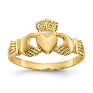 10K Yellow Gold Claddagh Heart Ring, Size 7
