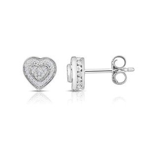 Heart-Shaped Diamond Stud Earrings in Silver