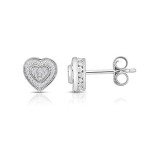 Heart-Shaped Diamond Stud Earrings in Silver