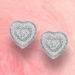 Heart-Shaped Diamond Stud Earrings in Silver