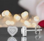 Heart-Shaped Diamond Stud Earrings in Silver