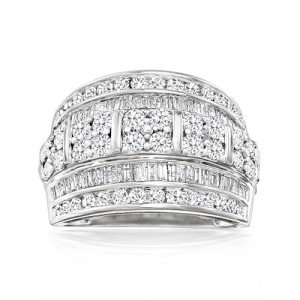 Baguette and Round Diamond Multi-Row Ring Size 6