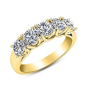 1.5 Carat Lab Grown Yellow Gold Five Stone Ring