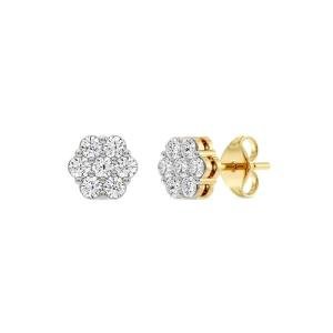 Lab-Grown Diamond Flower Stud Earrings in Gold