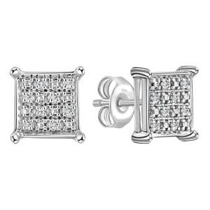 Round White Diamond Iced Out Studs in Silver