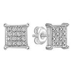 Round White Diamond Iced Out Studs in Silver