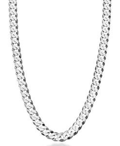 Miabella 925 Sterling Silver Diamond Cut Cuban Necklace