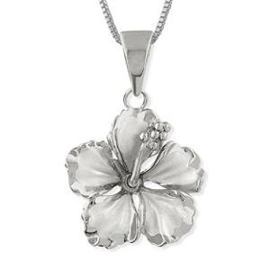 Hawaiian Silver Hibiscus Pendant Necklace with Chain