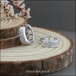 Unisex Double Row Diamond Hoop Earrings in Silver