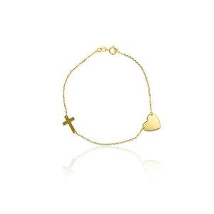 10K Yellow Gold Heart Charm and Cross Bracelet
