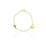 10K Yellow Gold Heart Charm and Cross Bracelet