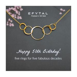 Gold Plated 5 Circle Necklace for 50th Birthday