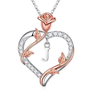 Rose Heart Initial Necklace for Women