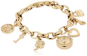 Anne Klein Gold-Tone Crystal Charm Bracelet Watch