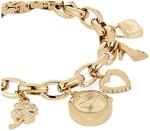 Anne Klein Gold-Tone Crystal Charm Bracelet Watch