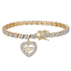 Gold Plated Diamond Accent Mom Tennis Bracelet