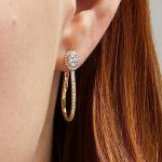 Diamond Cluster Elongated Hoop Earrings in Gold