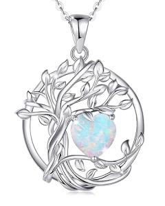 FANCIME Sterling Silver Tree of Life Birthstone Necklace