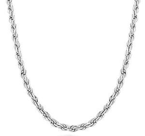 Miabella Solid 925 Sterling Silver Italian 2mm, 3mm Diamond-Cut Braided Rope Chain Necklace for Men Women Made in Italy (3mm, Length 22 Inches)