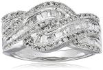 10K White Gold Diamond Twist Band Ring, Size 7