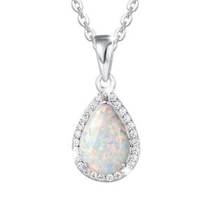 Sterling Silver Opal Halo Teardrop Necklace for Women