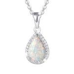Sterling Silver Opal Halo Teardrop Necklace for Women