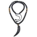 Wolf Tooth Necklace with Black Obsidian & Tiger Eye