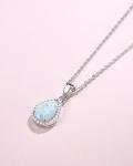 Sterling Silver Opal Halo Teardrop Necklace for Women