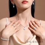 Sterling Silver Opal Halo Teardrop Necklace for Women