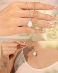 Sterling Silver Opal Halo Teardrop Necklace for Women