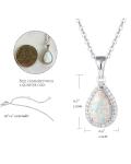 Sterling Silver Opal Halo Teardrop Necklace for Women