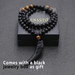 Wolf Tooth Necklace with Black Obsidian & Tiger Eye