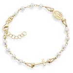 18K Gold Over Silver Pearl Rosary Cross Bracelet