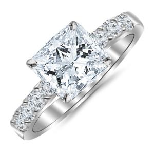 1.10 Carat Princess Cut Engagement Ring in 14K White Gold