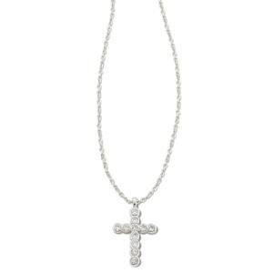 Kendra Scott Rhodium Cross Crystal Pendant Necklace