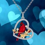 Sterling Silver Heart Cardinal Necklace for Women