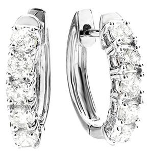 Five Stone Diamond Hoop Huggie Earrings in White Gold