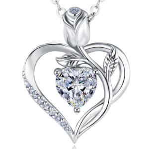 Rose Heart Moissanite Necklace in Sterling Silver