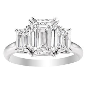3 Stone Emerald Lab Grown Diamond Engagement Ring