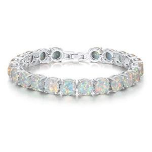Rhodium-Plated White Fire Opal Bracelet for Women